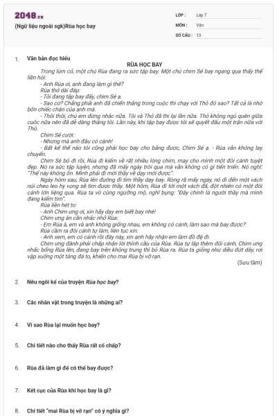 (Ngữ liệu ngoài sgk)Rùa học bay