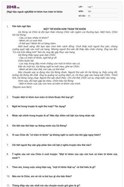 (Ngữ liệu ngoài sgk)Một trí khôn hơn trăm trí khôn