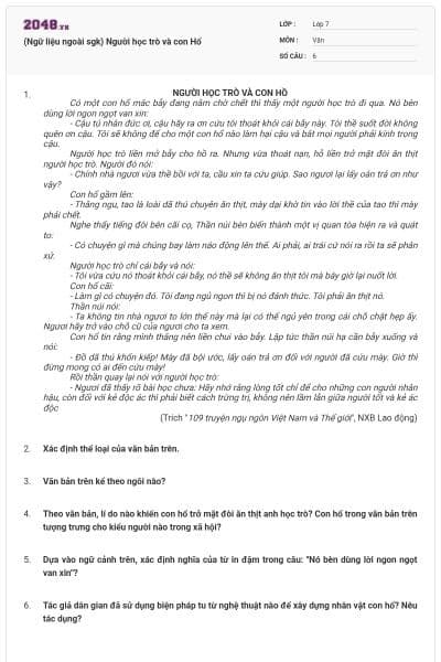 (Ngữ liệu ngoài sgk) Người học trò và con Hổ