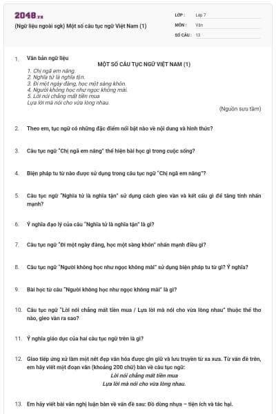 (Ngữ liệu ngoài sgk) Một số câu tục ngữ Việt Nam (1)