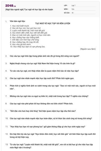 (Ngữ liệu ngoài sgk) Tục ngữ về học tập và rèn luyện