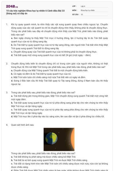 10 câu trắc nghiệm Khoa học tự nhiên 6 Cánh diều Bài 33 (Đúng sai) có đáp án