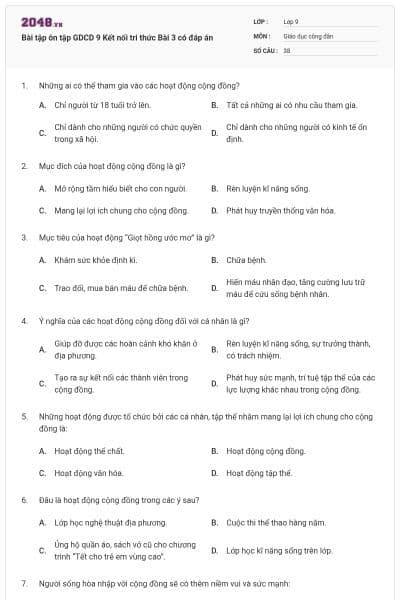 Bài tập ôn tập GDCD 9 Kết nối tri thức Bài 3 có đáp án