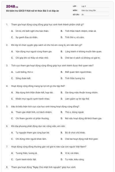Đề kiểm tra GDCD 9 Kết nối tri thức Bài 3 có đáp án