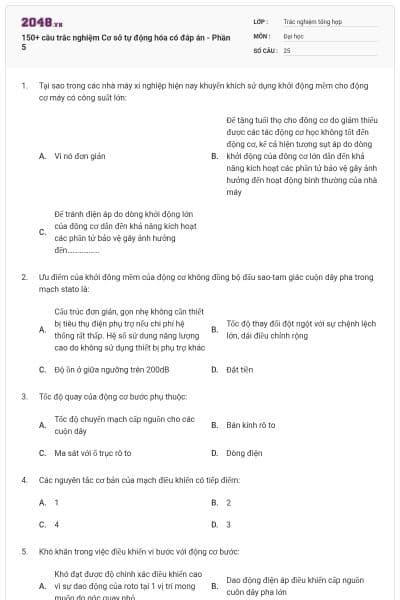 150+ câu trắc nghiệm Cơ sở tự động hóa có đáp án - Phần 5