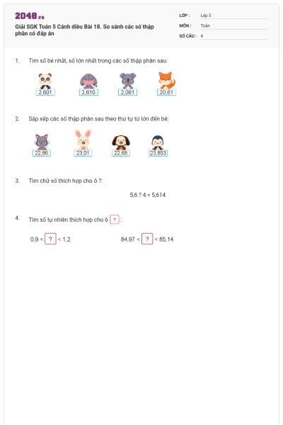 Giải SGK Toán 5 Cánh diều Bài 18. So sánh các số thập phân có đáp án