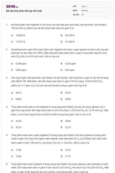 Bài tập thủy phân kết hợp đốt cháy