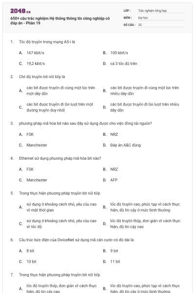 650+ câu trắc nghiệm Hệ thống thông tin công nghiệp có đáp án - Phần 19