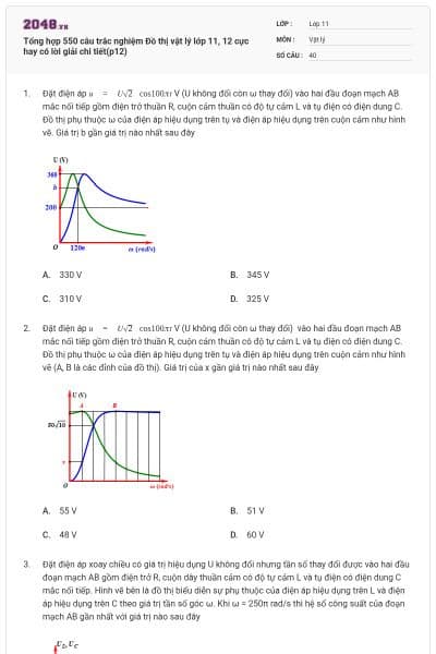 Tổng hợp 550 câu trắc nghiệm Đồ thị vật lý lớp 11, 12 cực hay có lời giải chi tiết(p12)