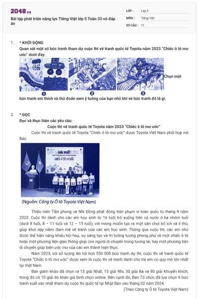 Bài tập phát triển năng lực Tiếng Việt lớp 5 Tuần 33 có đáp án