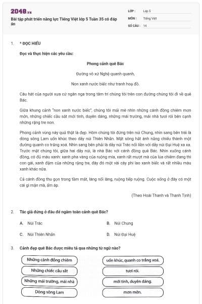 Bài tập phát triển năng lực Tiếng Việt lớp 5 Tuần 35 có đáp án