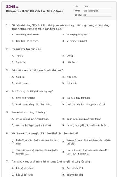 Bài tập ôn tập GDCD 9 Kết nối tri thức Bài 5 có đáp án
