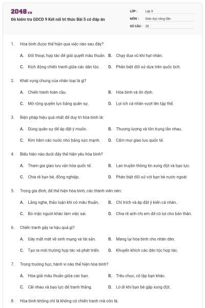 Đề kiểm tra GDCD 9 Kết nối tri thức Bài 5 có đáp án