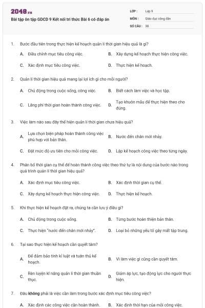 Bài tập ôn tập GDCD 9 Kết nối tri thức Bài 6 có đáp án