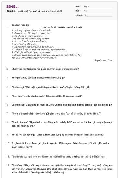 (Ngữ liệu ngoài sgk)  Tục ngữ về con người và xã hội