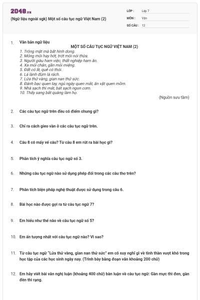 (Ngữ liệu ngoài sgk) Một số câu tục ngữ Việt Nam (2)