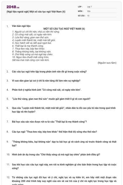 (Ngữ liệu ngoài sgk) Một số câu tục ngữ Việt Nam (6)