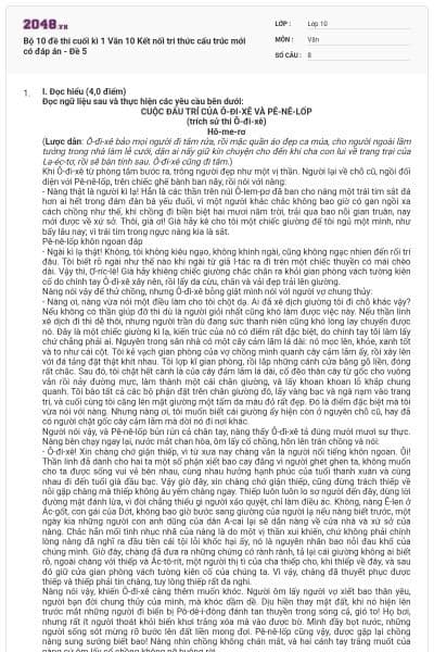 Bộ 10 đề thi cuối kì 1 Văn 10 Kết nối tri thức cấu trúc mới có đáp án - Đề 5