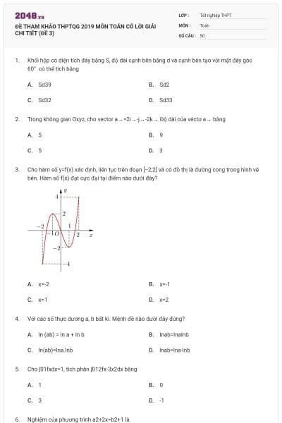 ĐỀ THAM KHẢO THPTQG 2019 MÔN TOÁN CÓ LỜI GIẢI CHI TIẾT (ĐỀ 3)