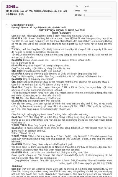 Bộ 10 đề thi cuối kì 1 Văn 10 Kết nối tri thức cấu trúc mới có đáp án - Đề 6