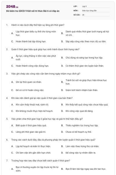 Đề kiểm tra GDCD 9 Kết nối tri thức Bài 6 có đáp án