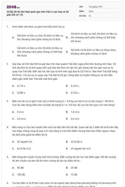 20 Bộ đề thi thử thpt quốc gia môn Vật Lí cực hay có lời giải (Đề số 13)