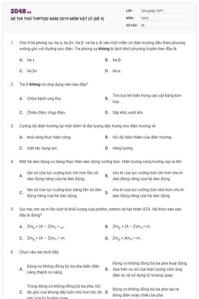 ĐỀ THI THỬ THPTQG NĂM 2019 MÔN VẬT LÝ (ĐỀ 4)