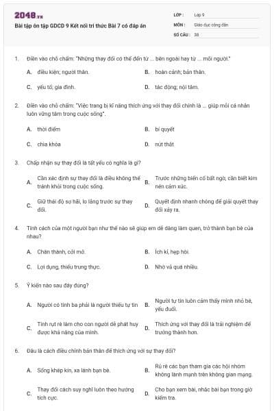 Bài tập ôn tập GDCD 9 Kết nối tri thức Bài 7 có đáp án
