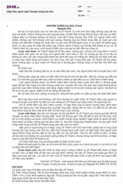 (Ngữ liệu ngoài sgk) Chuyện tướng Dạ Xoa