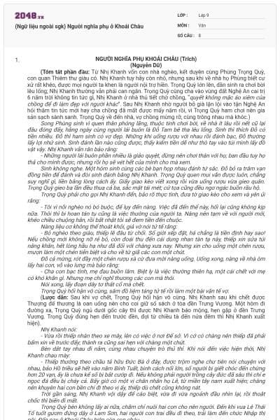 (Ngữ liệu ngoài sgk) Người nghĩa phụ ở Khoái Châu