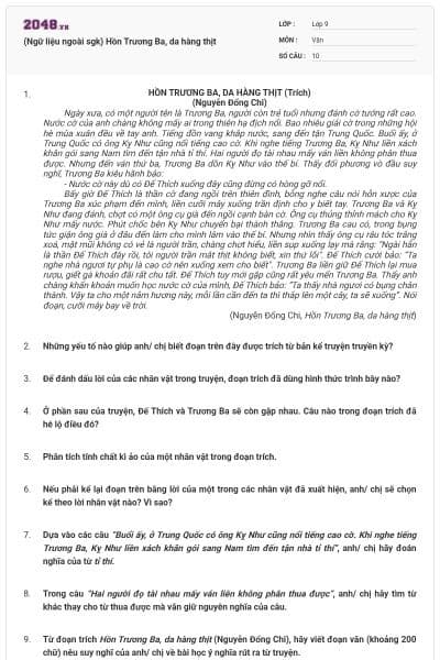 (Ngữ liệu ngoài sgk) Hồn Trương Ba, da hàng thịt