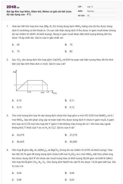 Bài tập Kim loại Kiềm, Kiềm thổ, Nhôm có giải chi tiết (mức độ vận dụng cao - P1)
