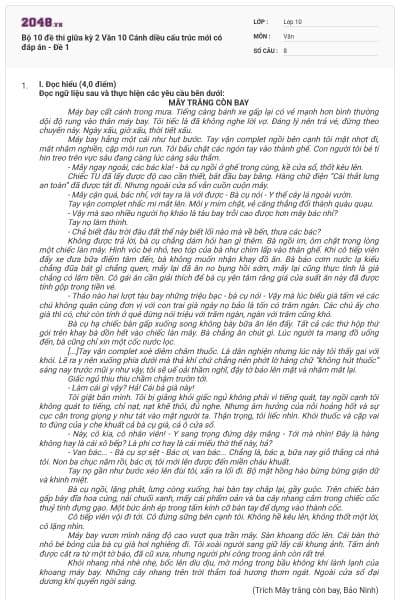 Bộ 10 đề thi giữa kỳ 2 Văn 10 Cánh diều cấu trúc mới có đáp án - Đề 1