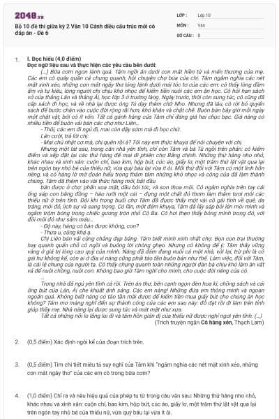 Bộ 10 đề thi giữa kỳ 2 Văn 10 Cánh diều cấu trúc mới có đáp án - Đề 6