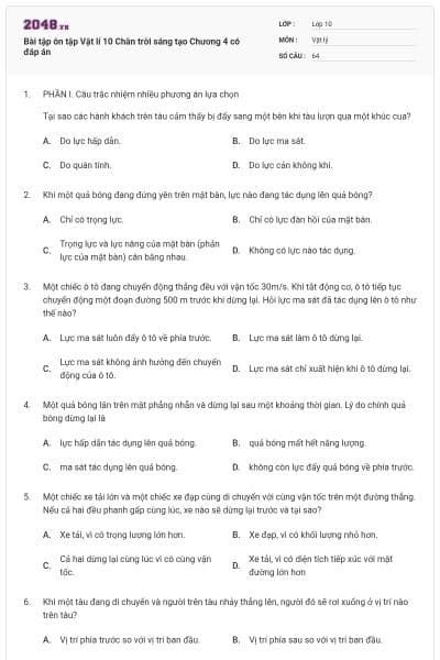 Bài tập ôn tập Vật lí 10 Chân trời sáng tạo Chương 4 có đáp án