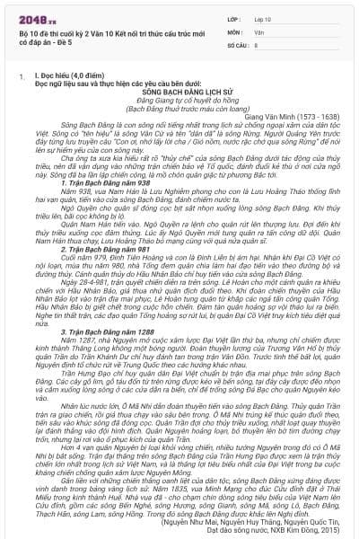 Bộ 10 đề thi cuối kỳ 2 Văn 10 Kết nối tri thức cấu trúc mới có đáp án - Đề 5