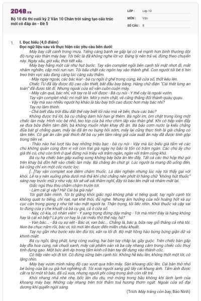 Bộ 10 đề thi cuối kỳ 2 Văn 10 Chân trời sáng tạo cấu trúc mới có đáp án - Đề 5