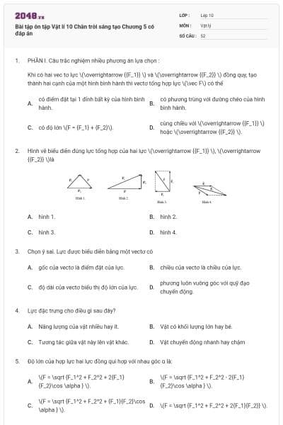 Bài tập ôn tập Vật lí 10 Chân trời sáng tạo Chương 5 có đáp án