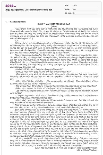 (Ngữ liệu ngoài sgk) Cuộc thám hiểm vào lòng đất