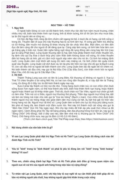 (Ngữ liệu ngoài sgk) Ngư tinh, Hồ tinh