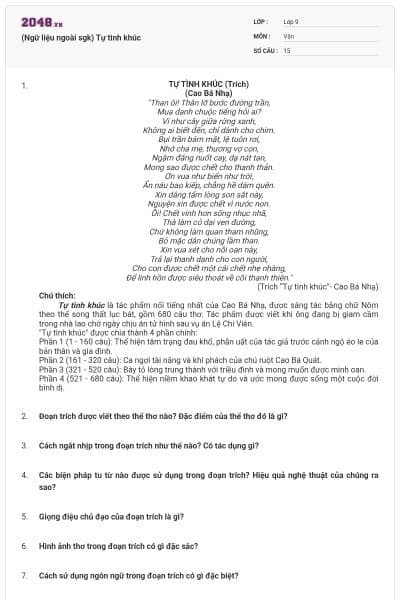 (Ngữ liệu ngoài sgk) Tự tình khúc