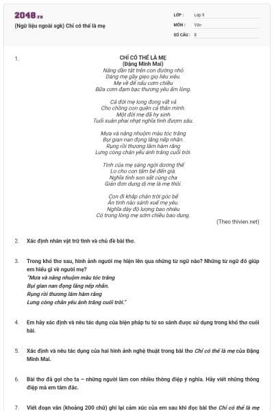 (Ngữ liệu ngoài sgk) Chỉ có thể là mẹ