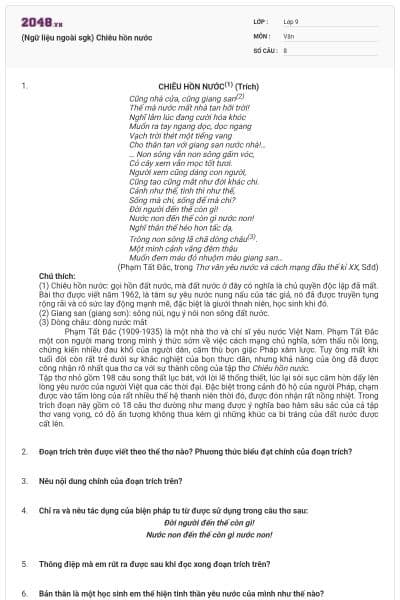 (Ngữ liệu ngoài sgk) Chiêu hồn nước