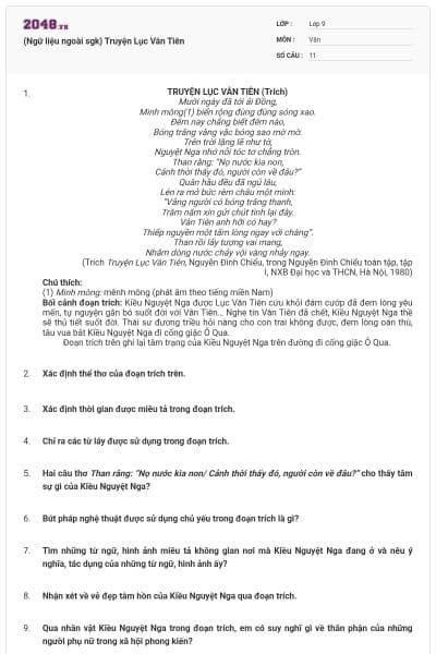 (Ngữ liệu ngoài sgk) Truyện Lục Vân Tiên