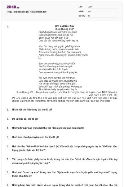 (Ngữ liệu ngoài sgk) Hơi ấm bàn tay