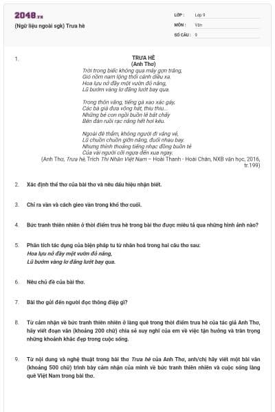 (Ngữ liệu ngoài sgk) Trưa hè