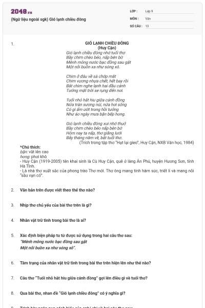 (Ngữ liệu ngoài sgk) Gió lạnh chiều đông