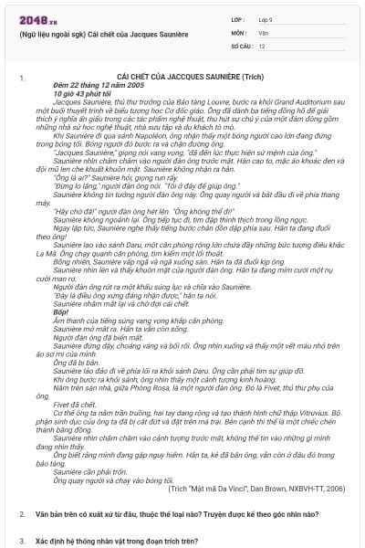 (Ngữ liệu ngoài sgk) Cái chết của Jacques Saunière