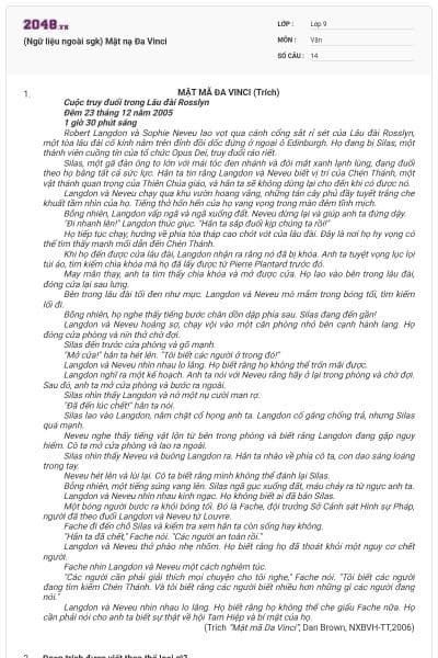 (Ngữ liệu ngoài sgk) Mặt nạ Đa Vinci