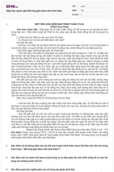 (Ngữ liệu ngoài sgk) Một ông giáo kiêm nhà trinh thám